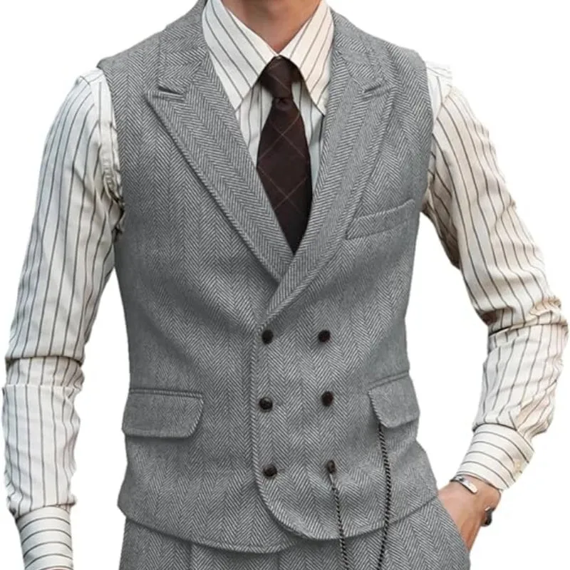 Aidase Herringbone Men Vest Dark Green Suede Leather Gentleman Business Waistcoat Vintage Regular Slim Men Suit Vest