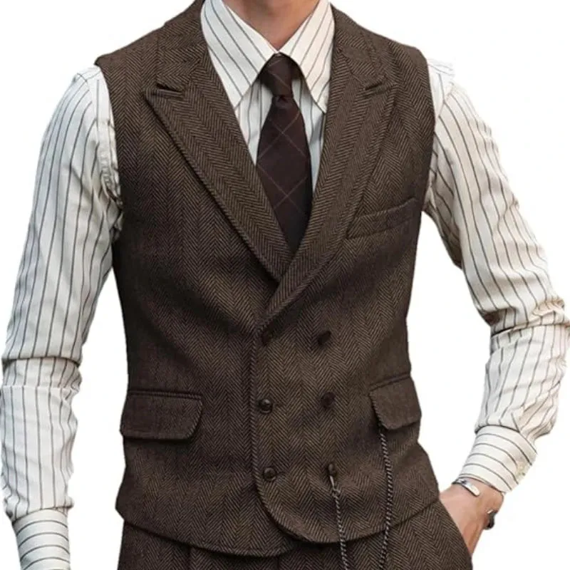 Aidase Herringbone Men Vest Dark Green Suede Leather Gentleman Business Waistcoat Vintage Regular Slim Men Suit Vest