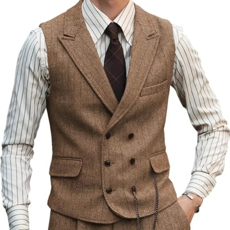 Aidase Herringbone Men Vest Dark Green Suede Leather Gentleman Business Waistcoat Vintage Regular Slim Men Suit Vest