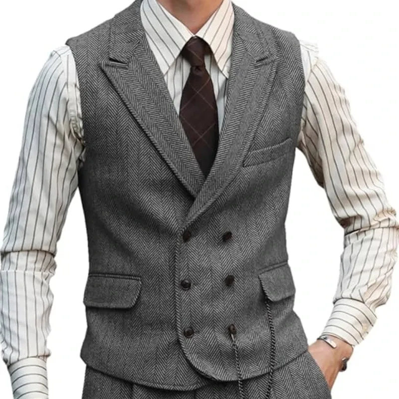 Aidase Herringbone Men Vest Dark Green Suede Leather Gentleman Business Waistcoat Vintage Regular Slim Men Suit Vest