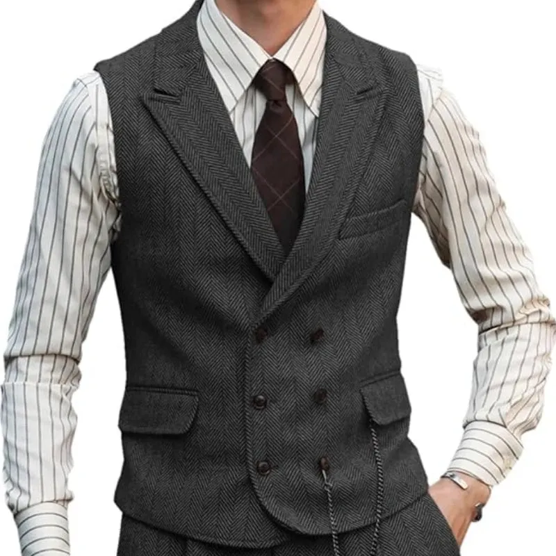 Aidase Herringbone Men Vest Dark Green Suede Leather Gentleman Business Waistcoat Vintage Regular Slim Men Suit Vest