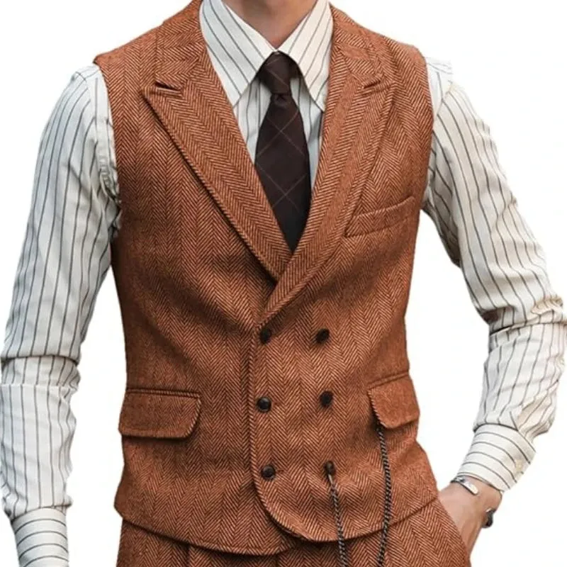 Aidase Herringbone Men Vest Dark Green Suede Leather Gentleman Business Waistcoat Vintage Regular Slim Men Suit Vest