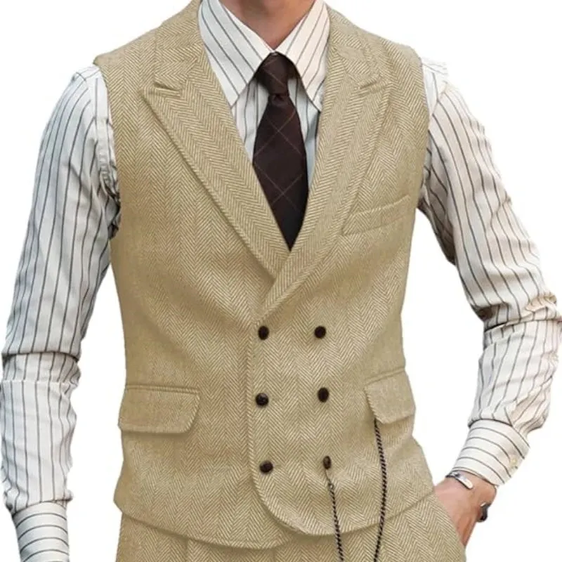 Aidase Herringbone Men Vest Dark Green Suede Leather Gentleman Business Waistcoat Vintage Regular Slim Men Suit Vest