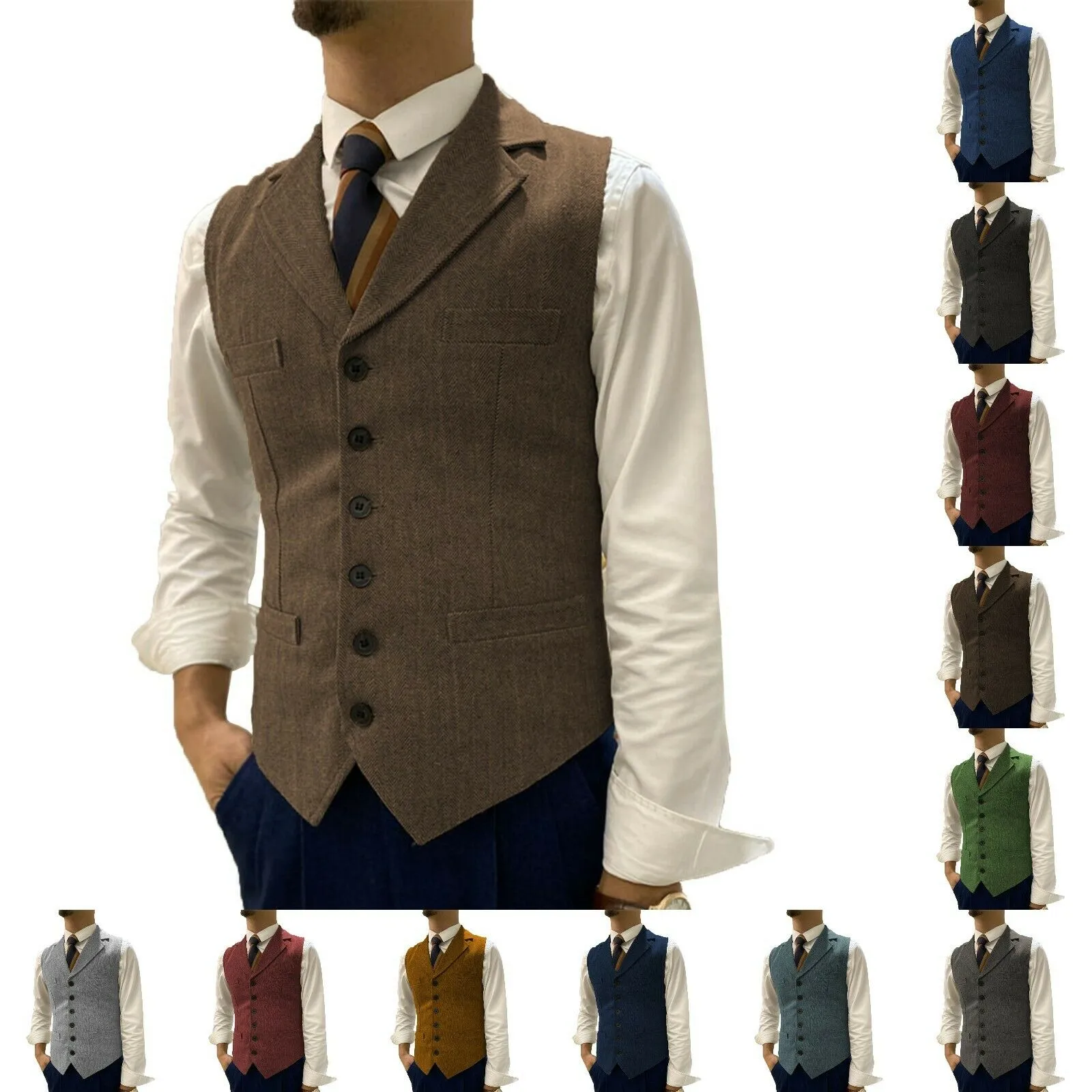 Aidase Men's Suit Vest Retro Slim Jacket Sleeveless Steampunk Tuxedo Waistcoat Lapel