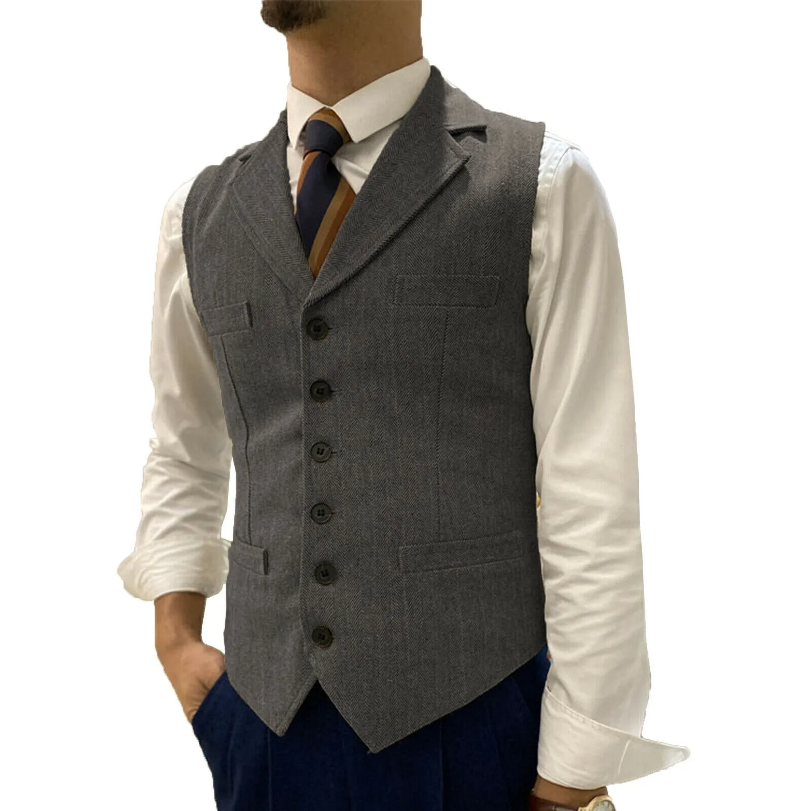 Aidase Men's Suit Vest Retro Slim Jacket Sleeveless Steampunk Tuxedo Waistcoat Lapel