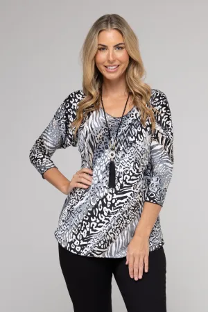 Animal Print 3/4 Sleeve Jersey Top