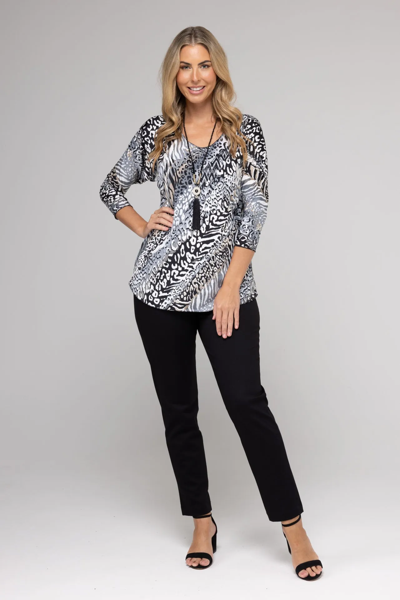 Animal Print 3/4 Sleeve Jersey Top