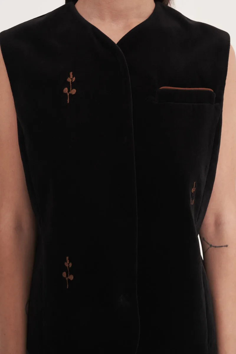 BLACK ROSE EMBROIDERED VEST