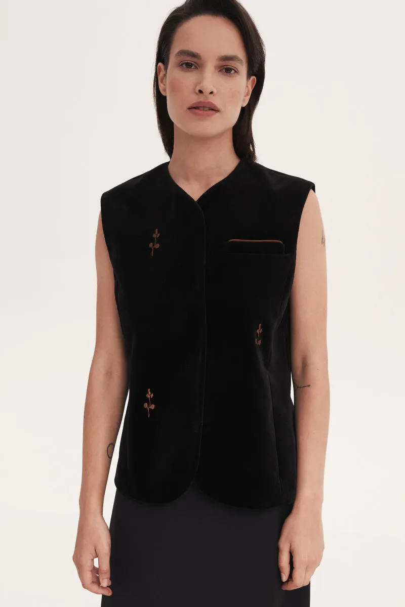 BLACK ROSE EMBROIDERED VEST