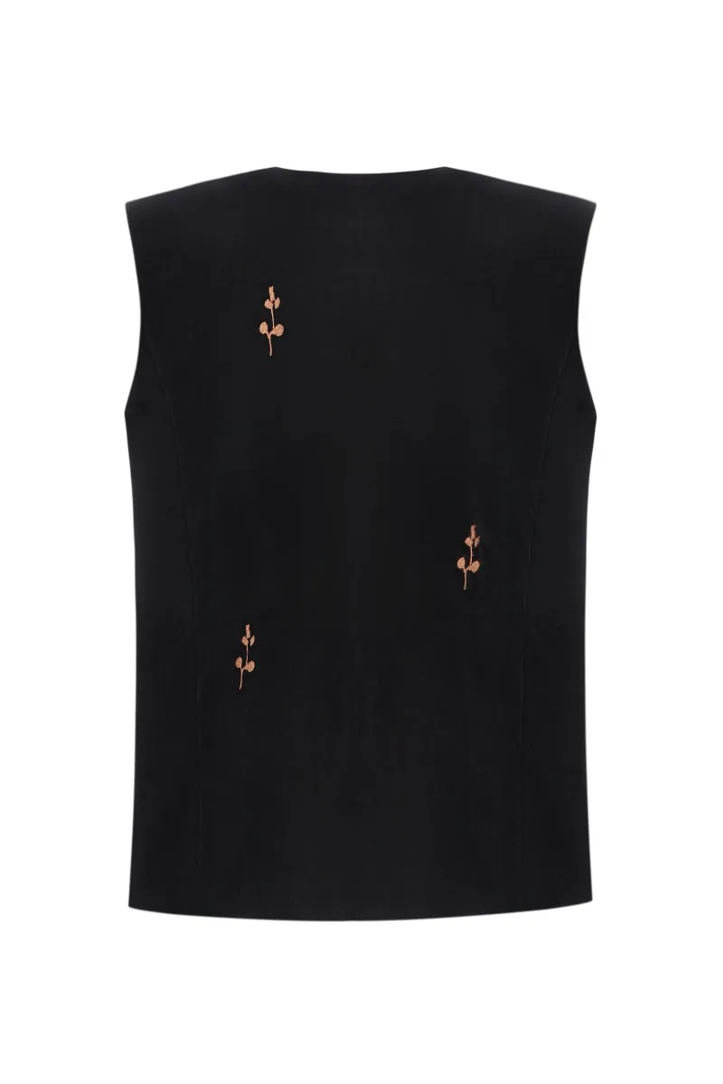 BLACK ROSE EMBROIDERED VEST