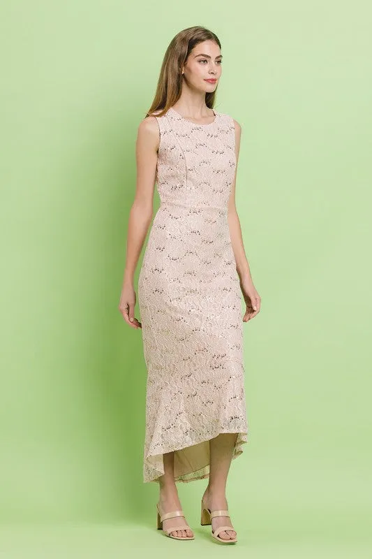 Blush Laced Hi-Lo Mermaid Line Full Midi Dress