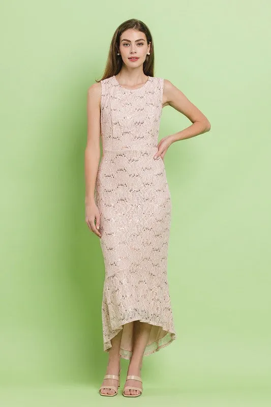 Blush Laced Hi-Lo Mermaid Line Full Midi Dress