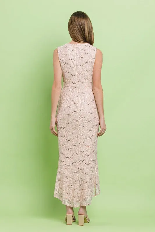 Blush Laced Hi-Lo Mermaid Line Full Midi Dress