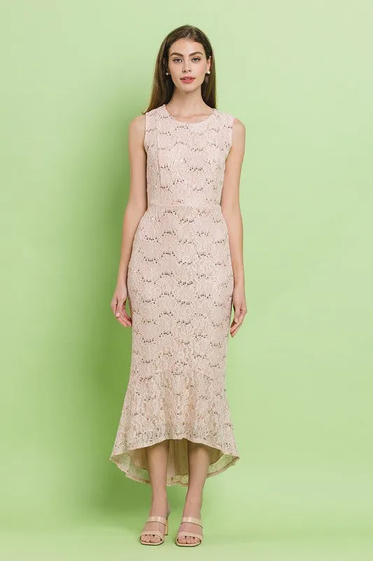 Blush Laced Hi-Lo Mermaid Line Full Midi Dress