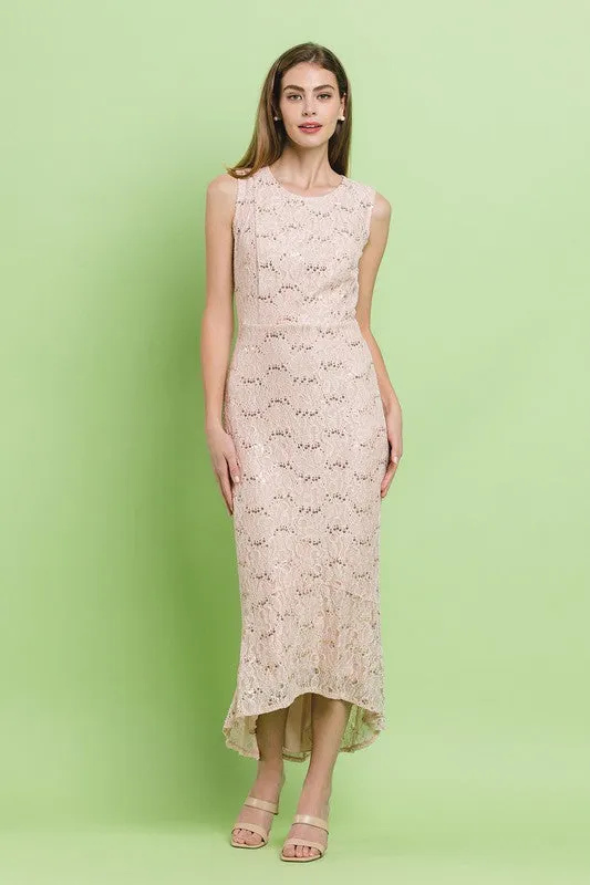 Blush Laced Hi-Lo Mermaid Line Full Midi Dress