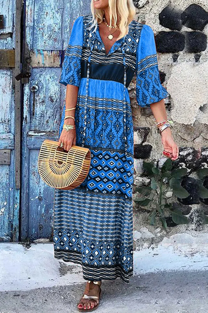 Bohemia Print Half Sleeve Maxi Dress