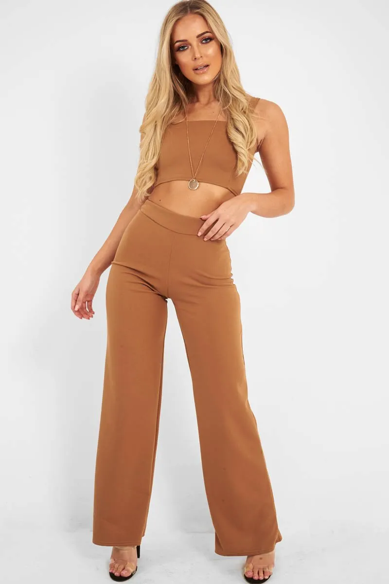 Camel Crop Top and Trousers Co-ord Set - Kimmy