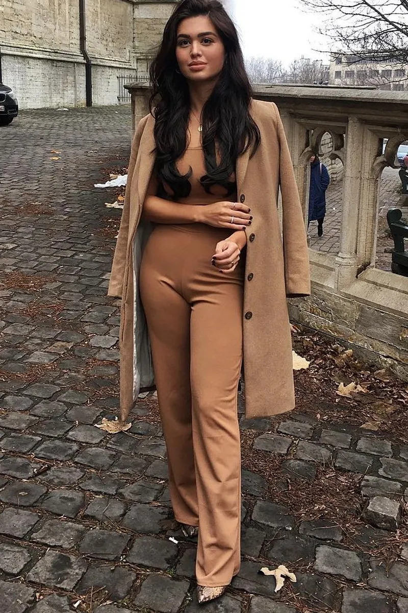 Camel Crop Top and Trousers Co-ord Set - Kimmy