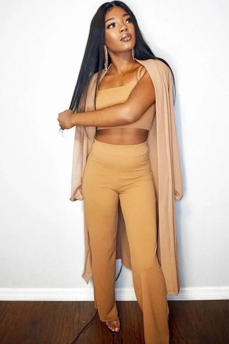 Camel Crop Top and Trousers Co-ord Set - Kimmy