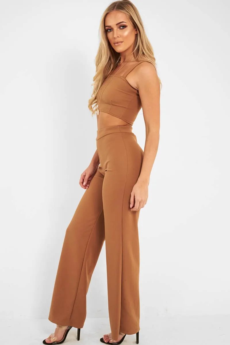 Camel Crop Top and Trousers Co-ord Set - Kimmy