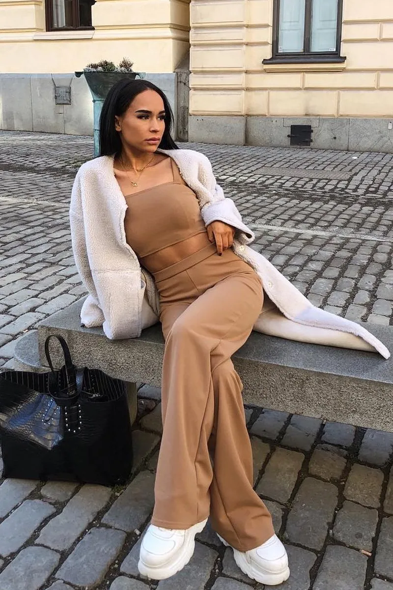 Camel Crop Top and Trousers Co-ord Set - Kimmy