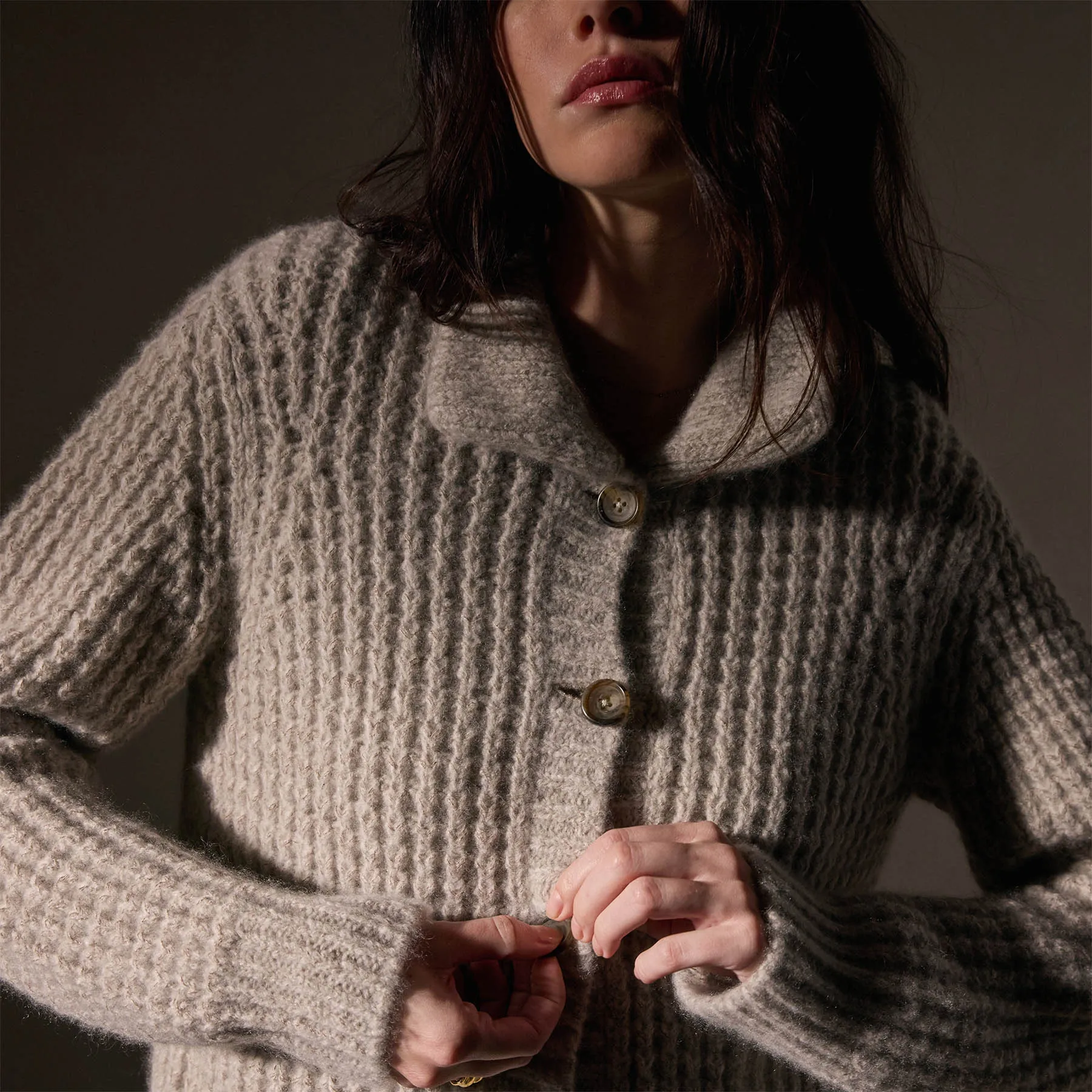 Cashmere Chunky Waffle Cardigan - Hazel