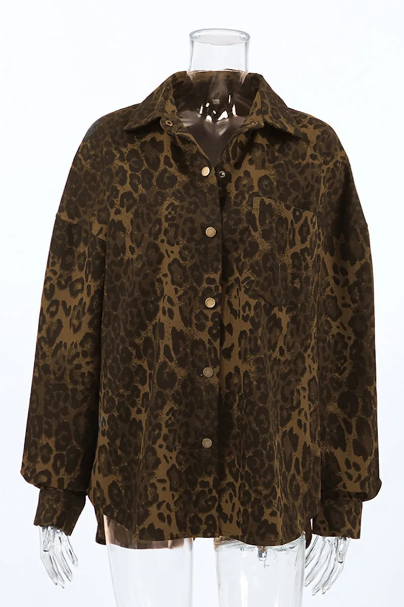 Casual Street Leopard Print Buttons Turndown Collar Blouses