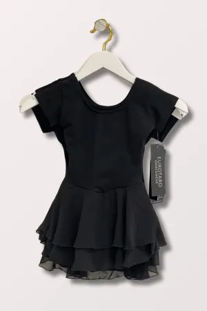 Child Short Sleeve Leotard with Double Layered Skirt - Black