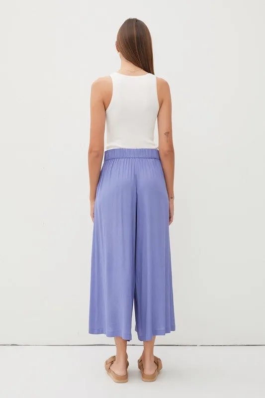 Cobalt Flowy Pull On Wide Leg Capri Dress Pants