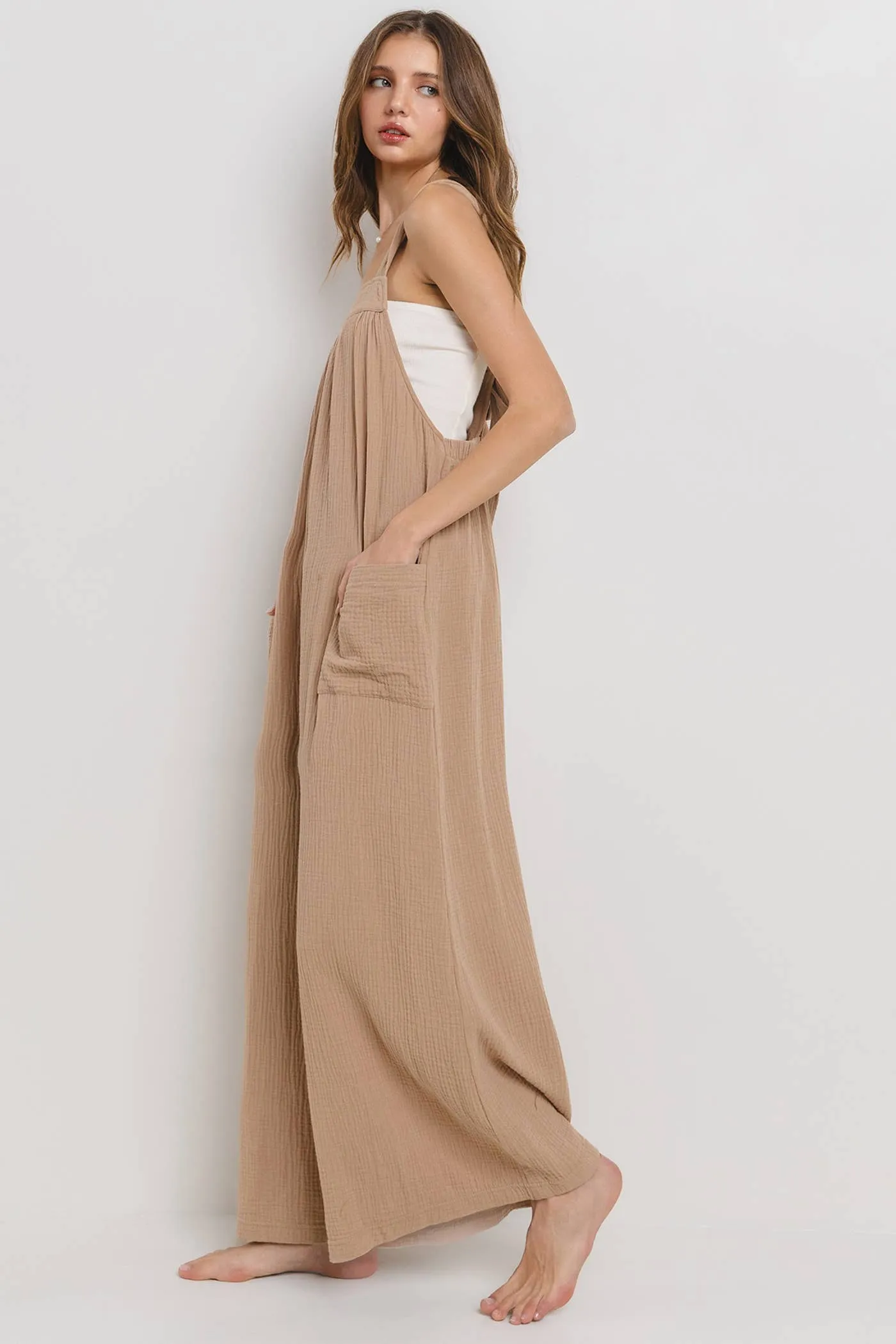 Cotton Gauze Solid Wide leg Jumpsuit