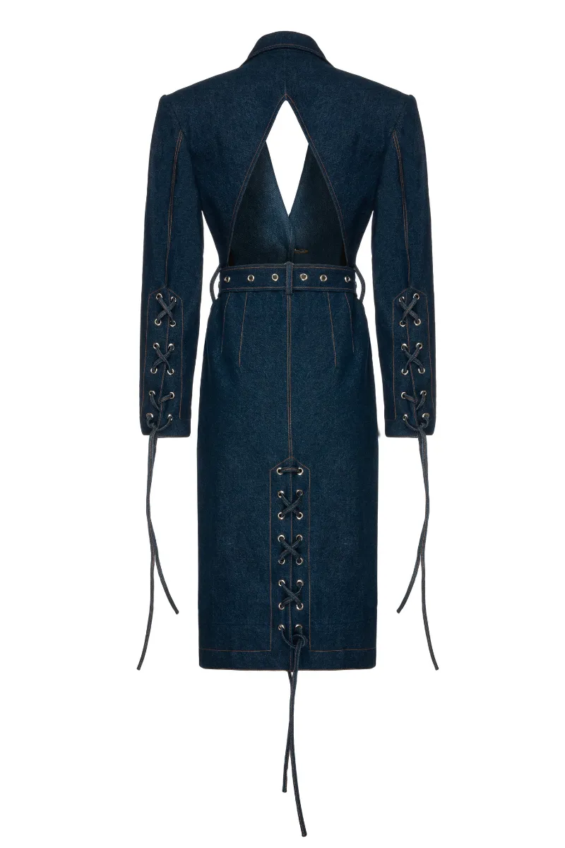 CUT OUT BELTED DENIM COAT