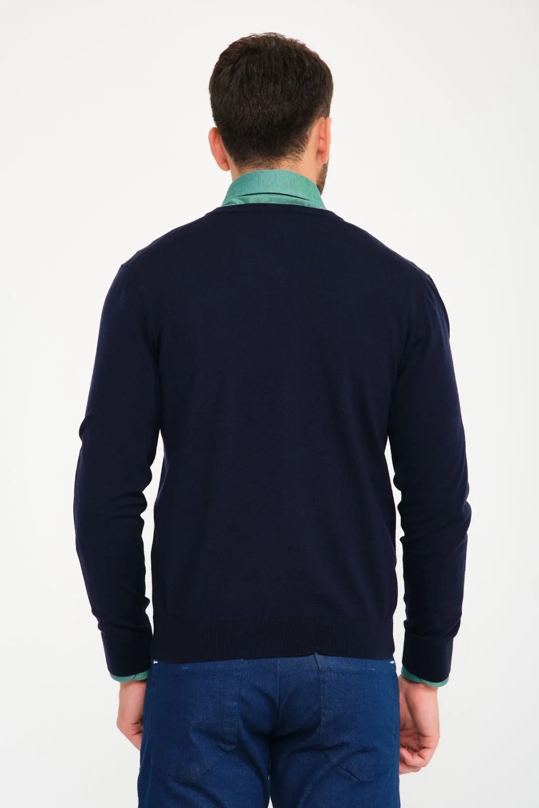 Dark Blue V-Collar Wool Sweater