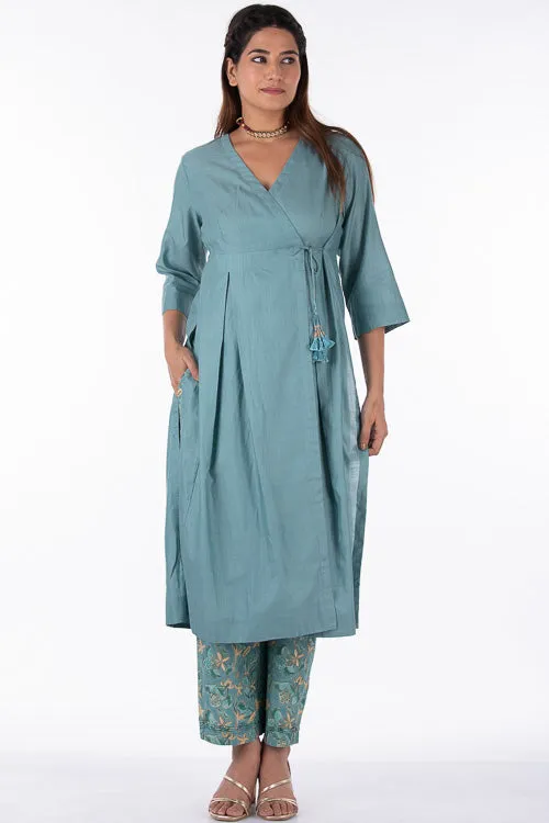 Dharan "Gulista Kurta" Green Embroidered Angrakha Kurta