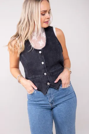 Edgy Refinement Denim Vest - FINAL SALE