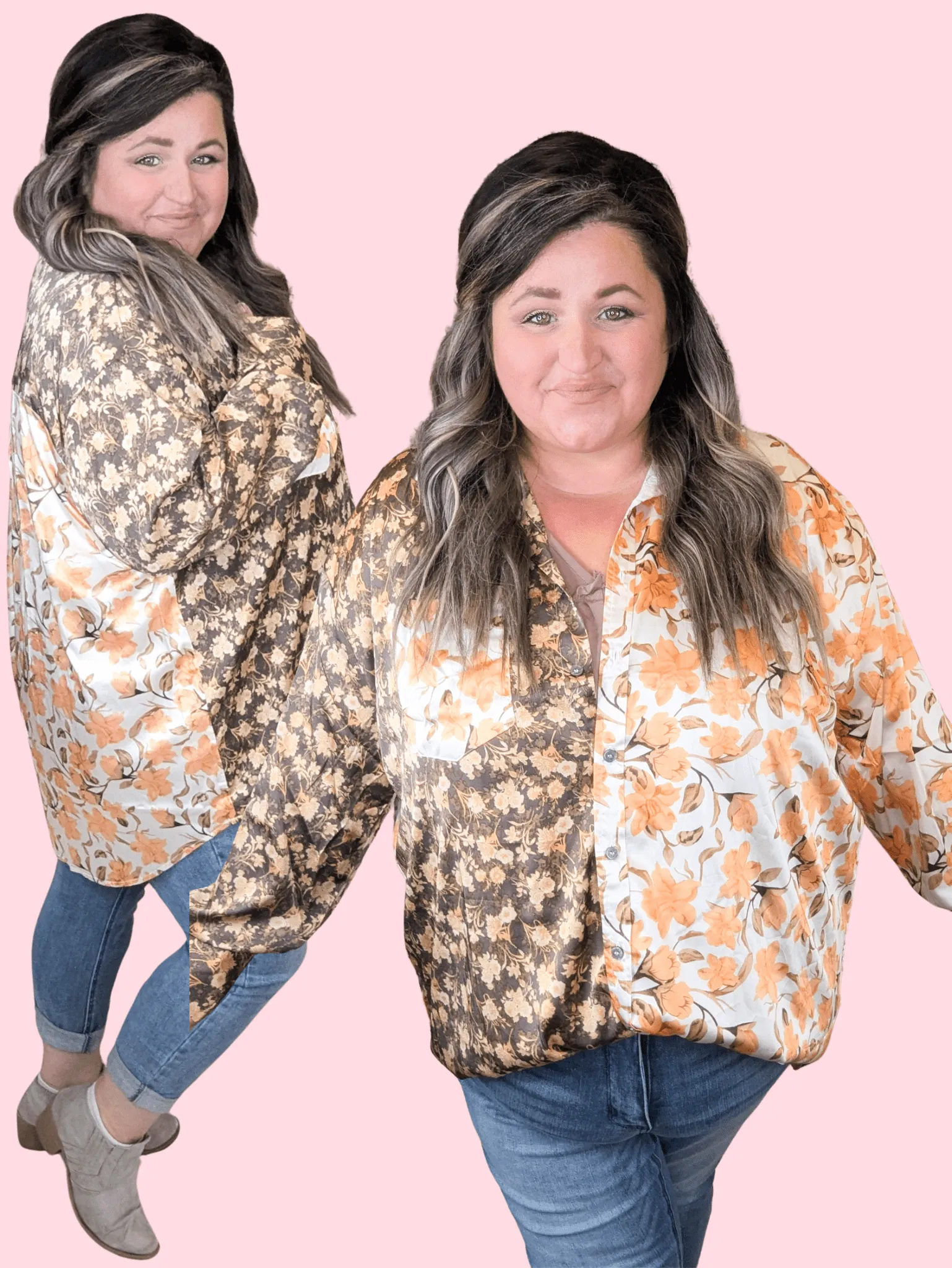 Effie Slinky Buttondown Blouse in Subtle Florals