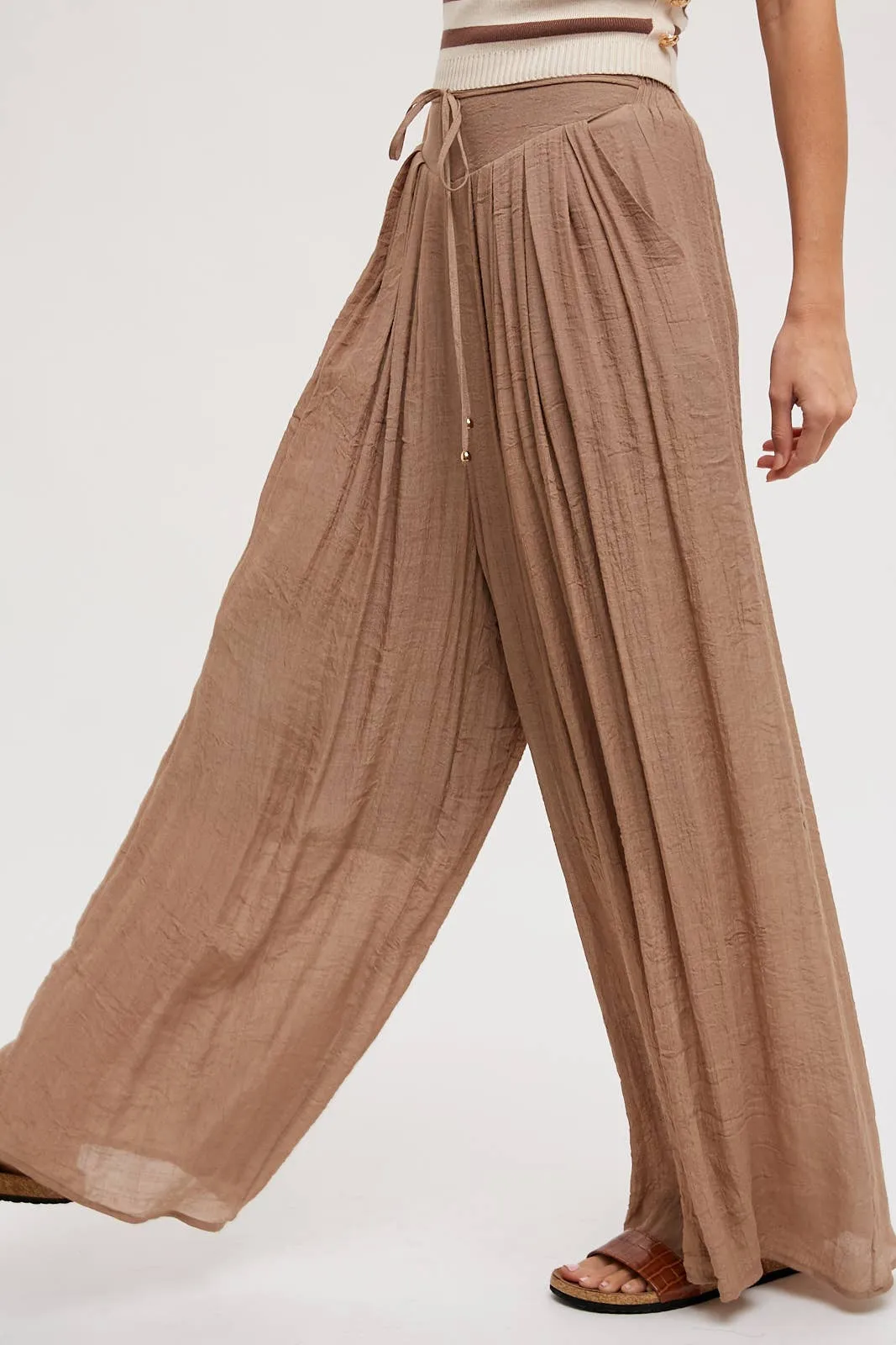 Elastic Waist Drawstring Wide-Leg Pants