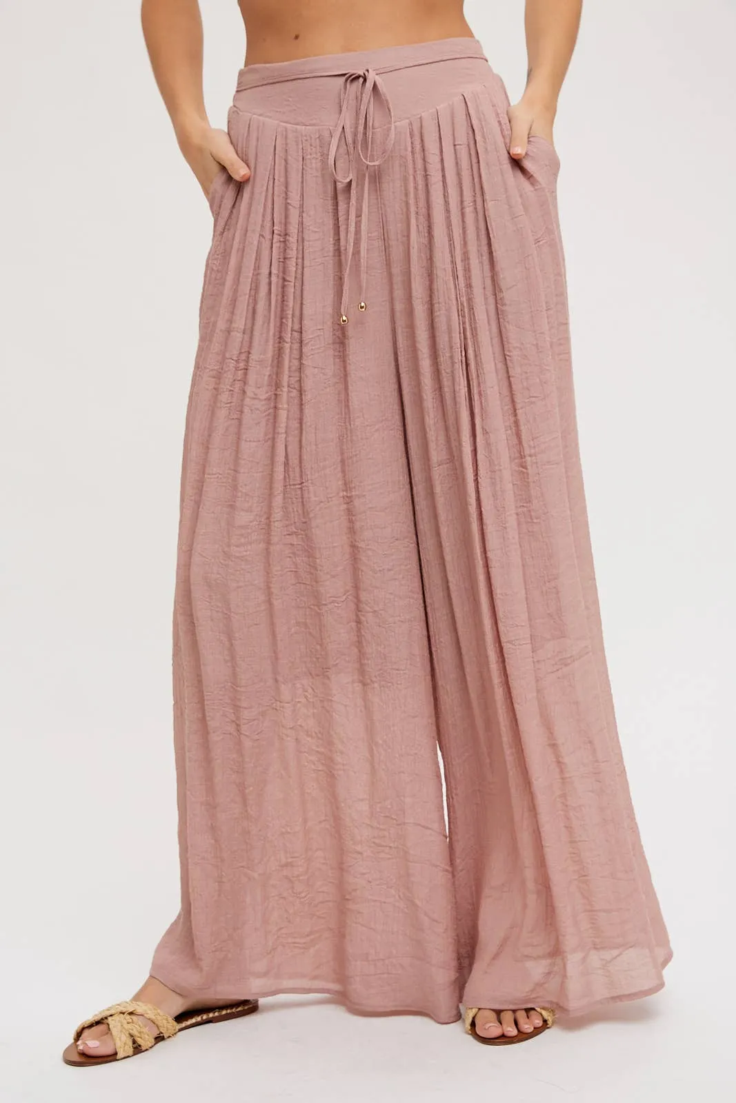 Elastic Waist Drawstring Wide-Leg Pants