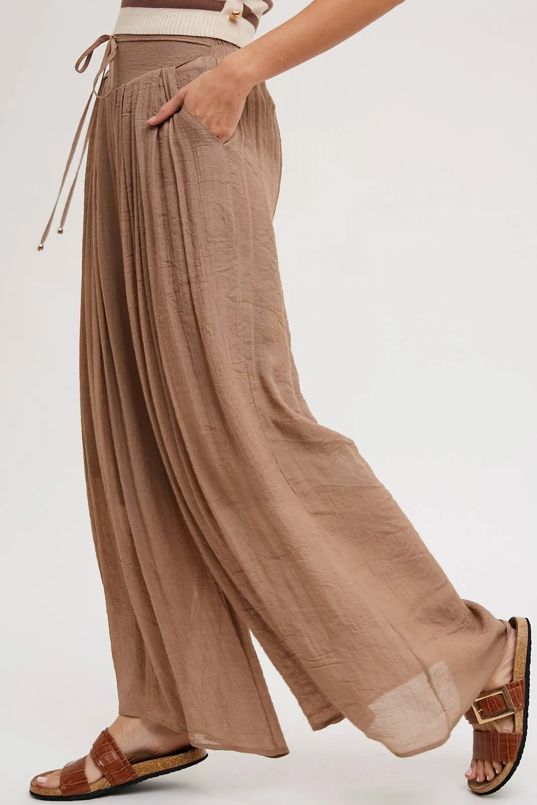 Elastic Waist Drawstring Wide-Leg Pants