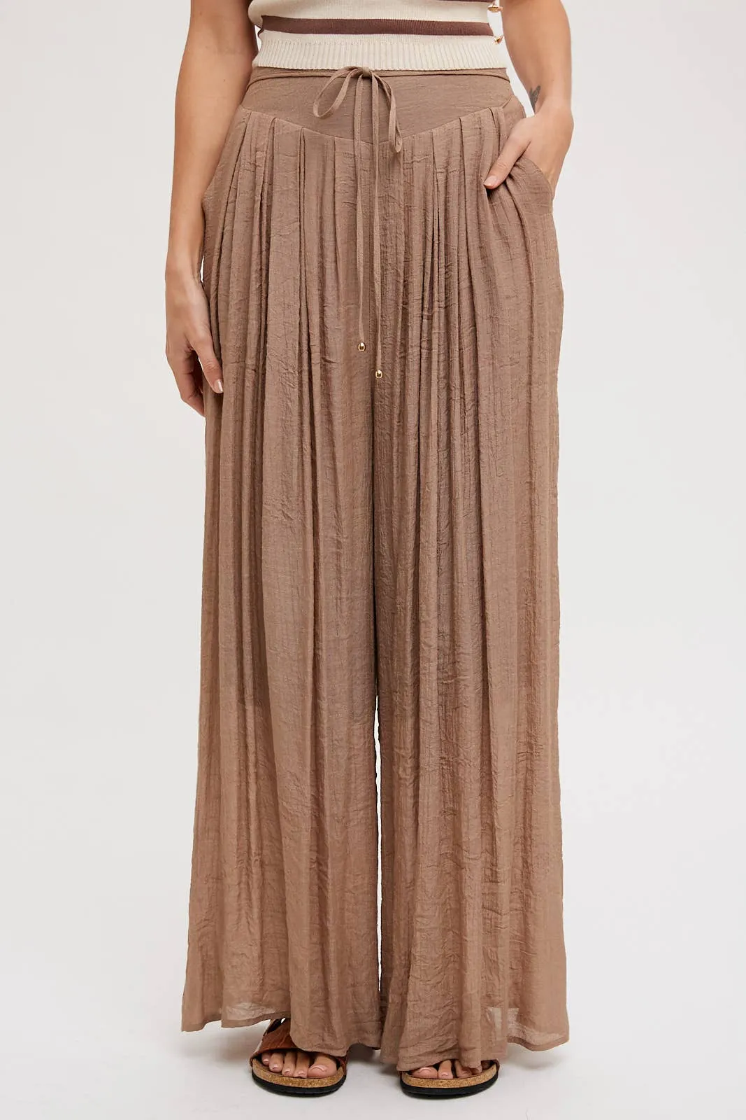 Elastic Waist Drawstring Wide-Leg Pants