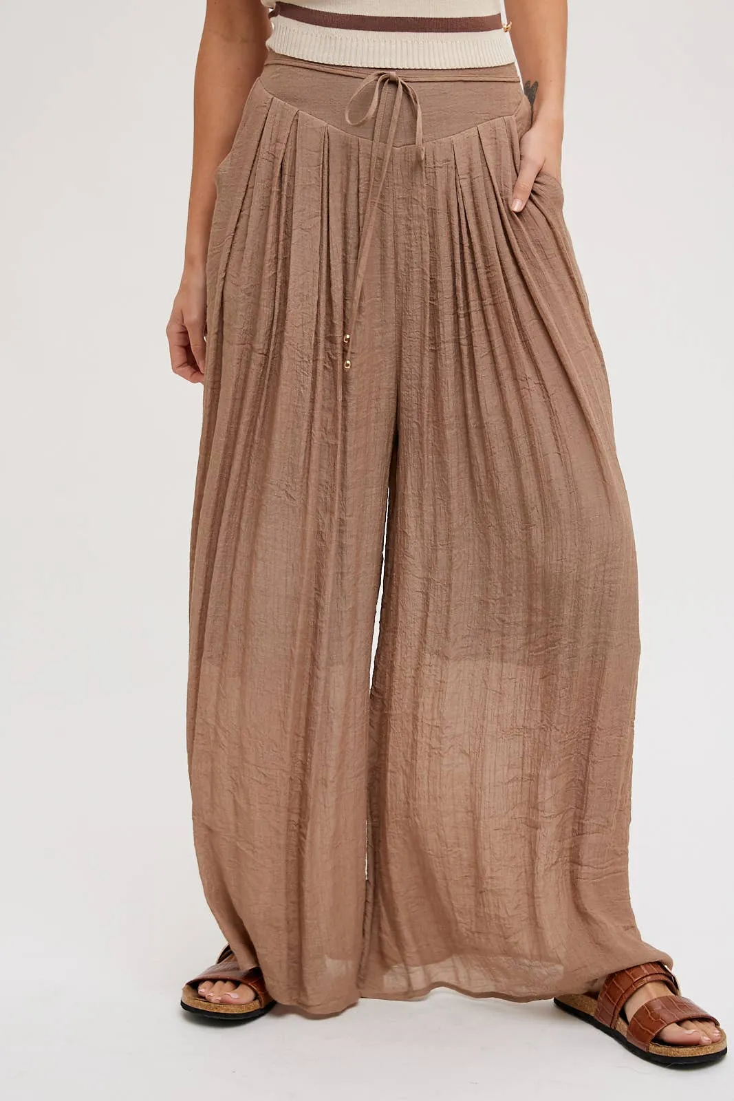 Elastic Waist Drawstring Wide-Leg Pants