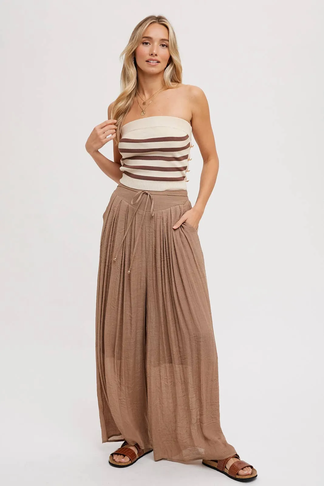 Elastic Waist Drawstring Wide-Leg Pants