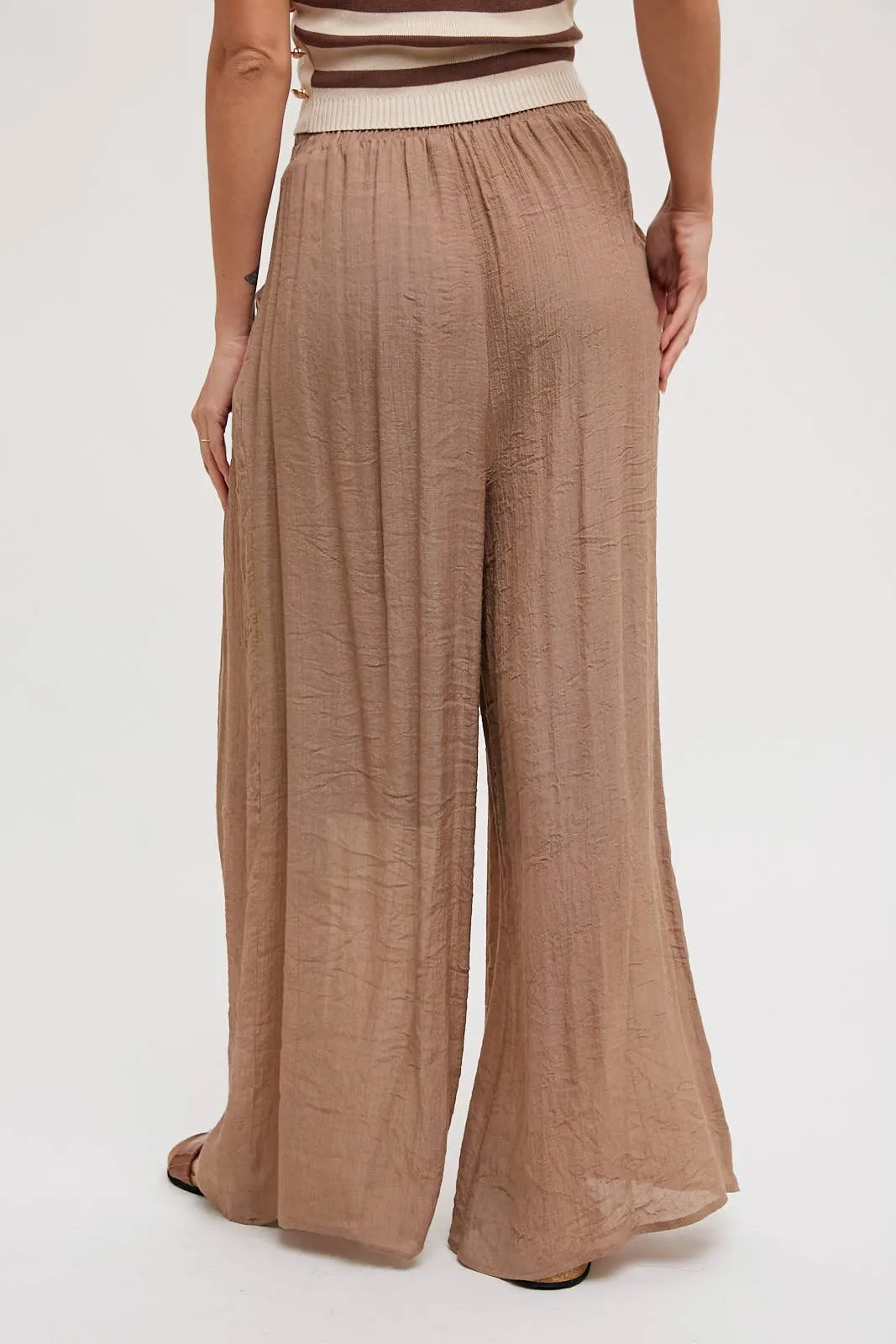 Elastic Waist Drawstring Wide-Leg Pants