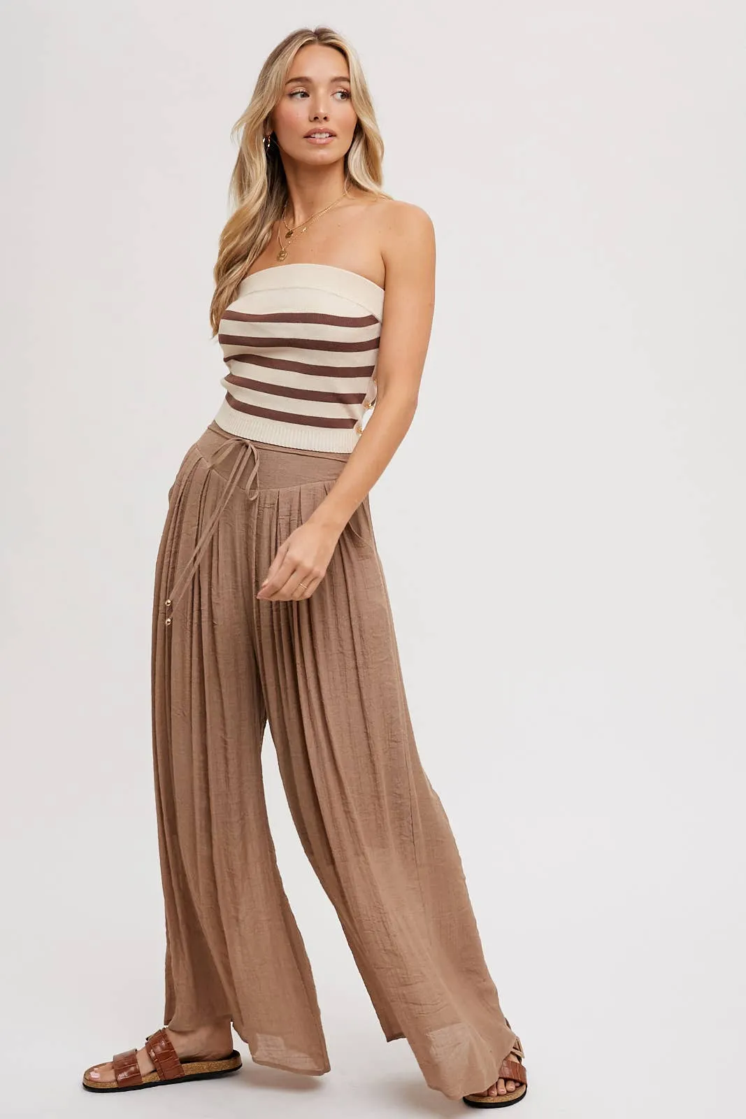 Elastic Waist Drawstring Wide-Leg Pants