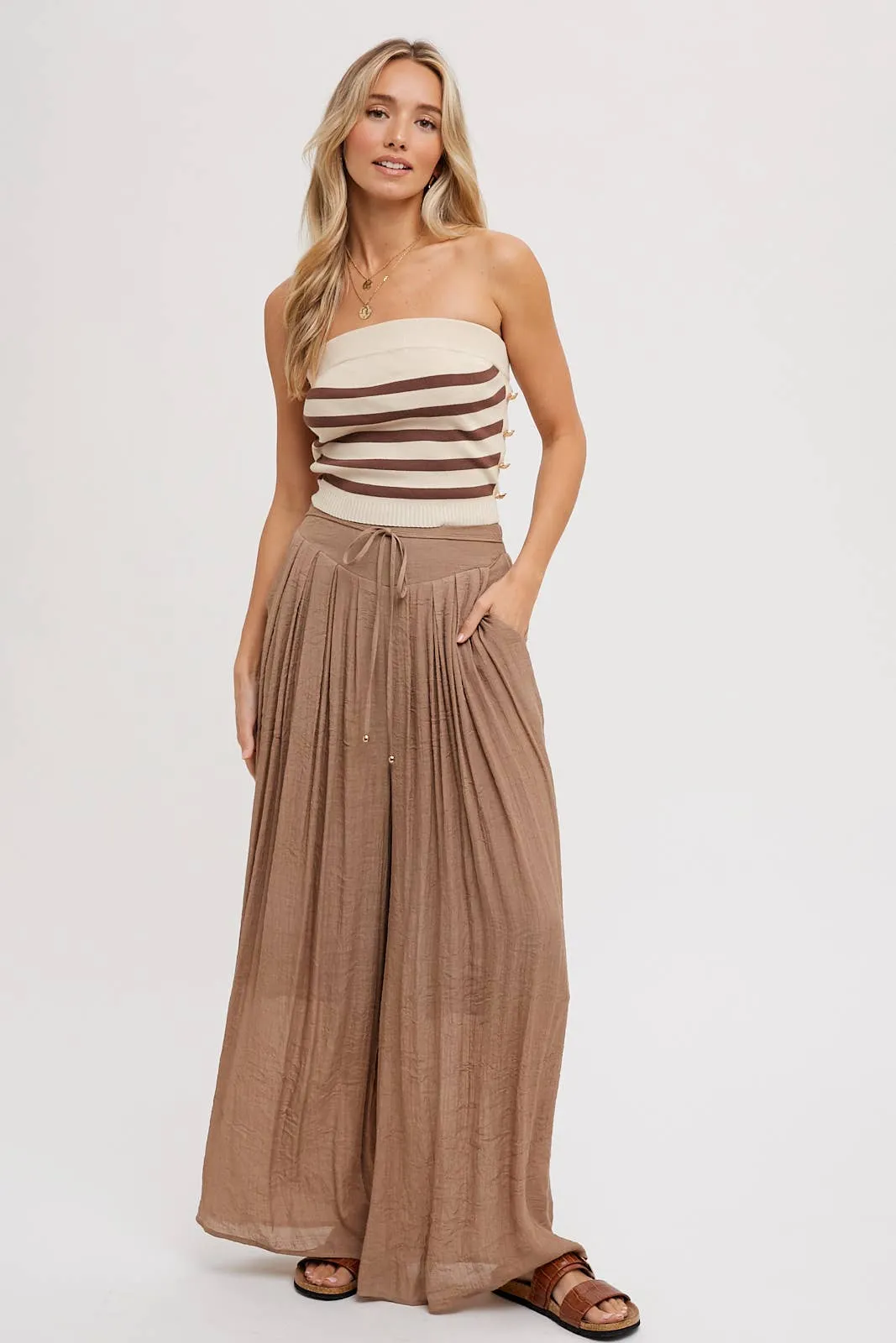 Elastic Waist Drawstring Wide-Leg Pants