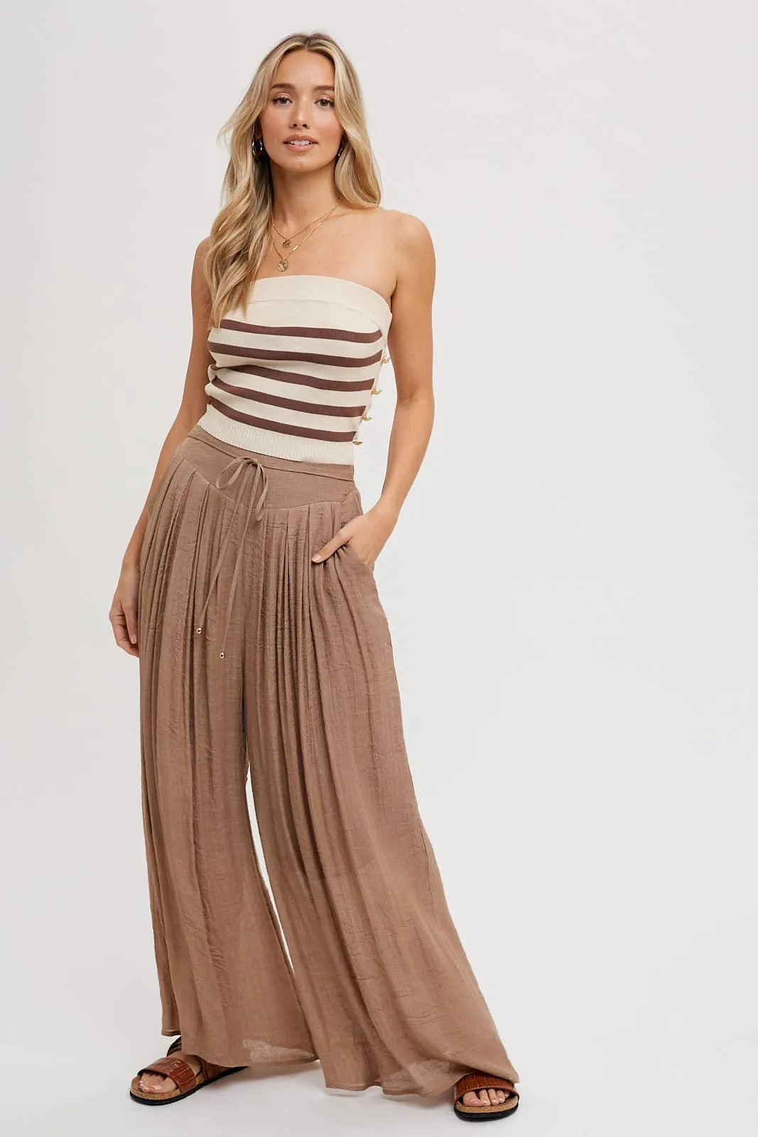 Elastic Waist Drawstring Wide-Leg Pants