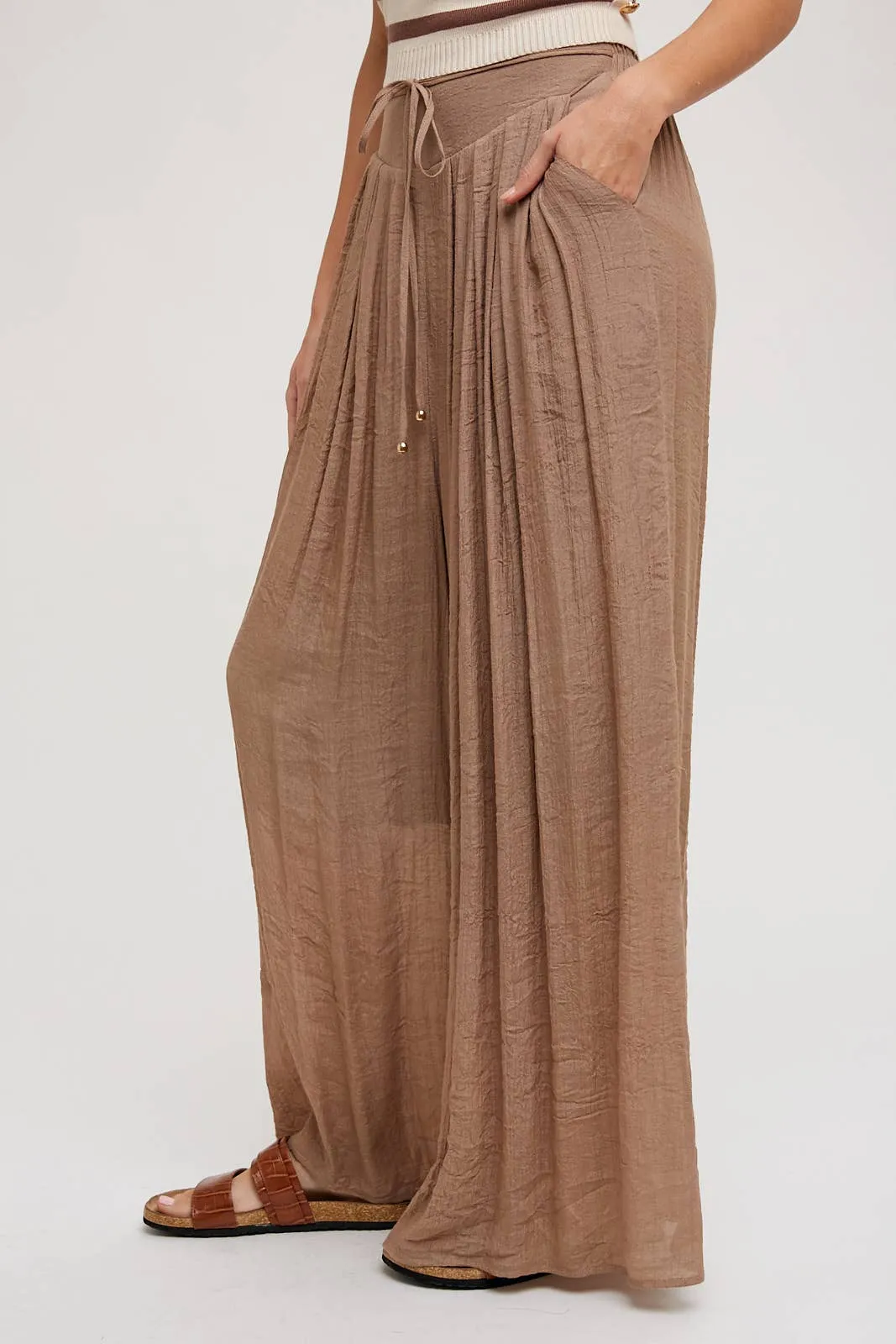 Elastic Waist Drawstring Wide-Leg Pants