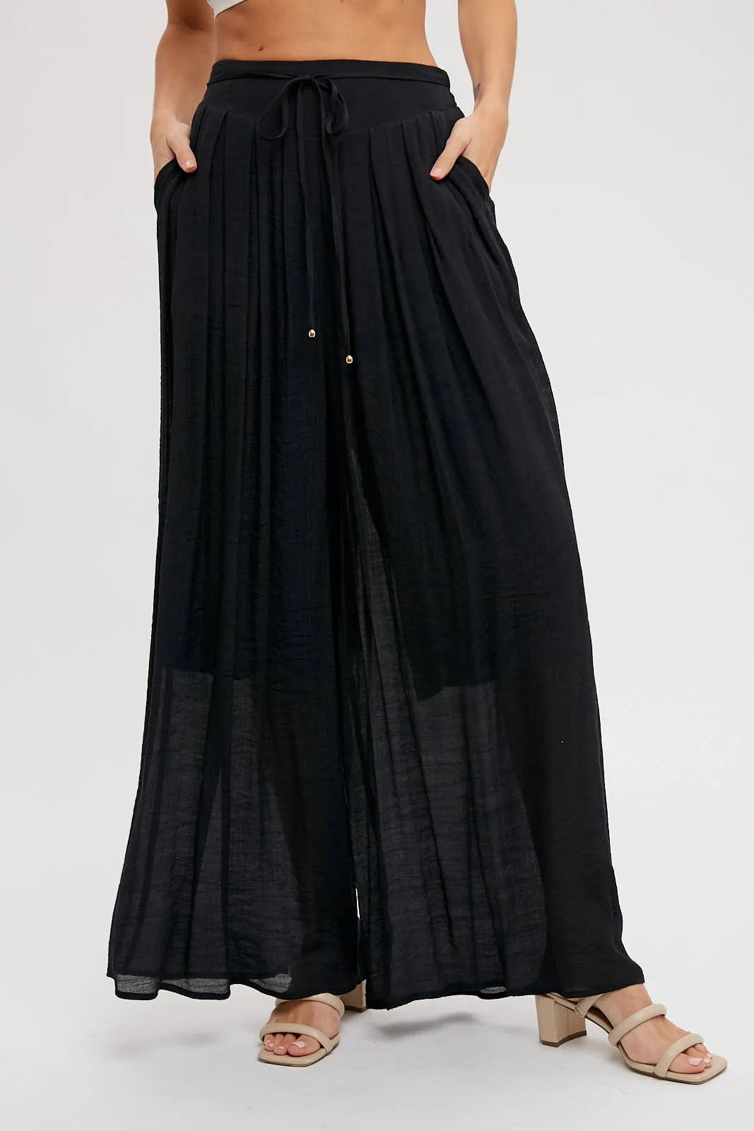 Elastic Waist Drawstring Wide-Leg Pants