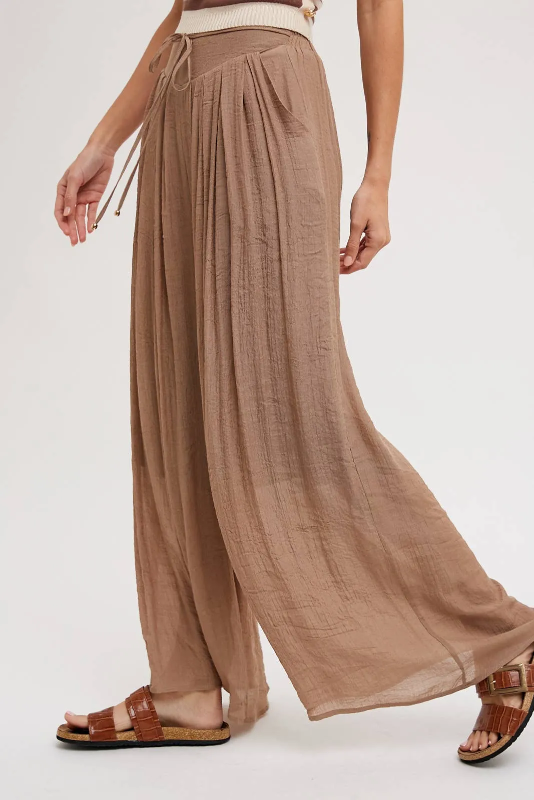 Elastic Waist Drawstring Wide-Leg Pants