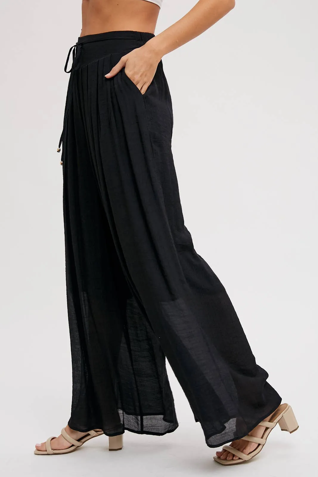 Elastic Waist Drawstring Wide-Leg Pants