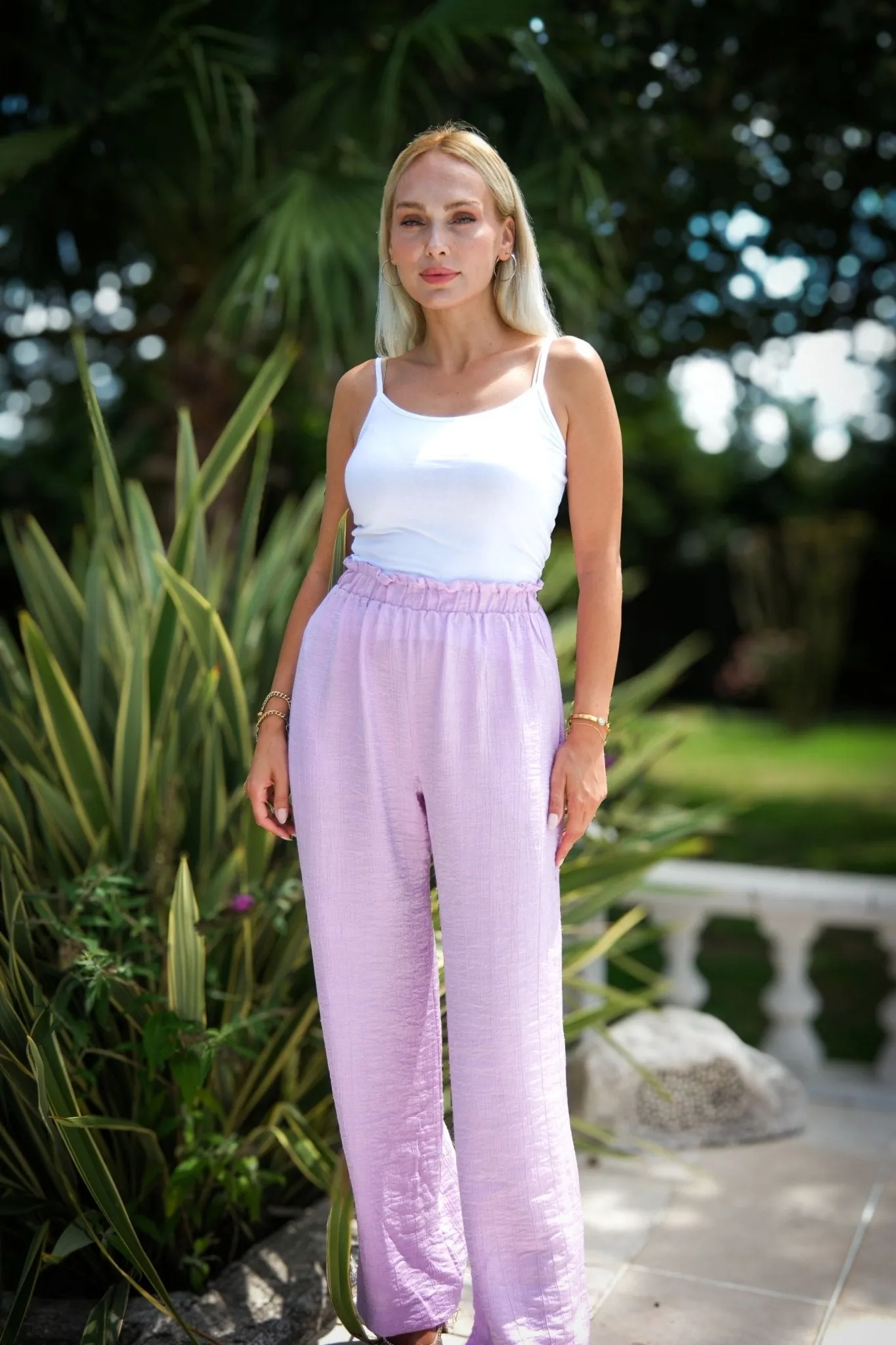 Elastic Waist Trousers Lilac